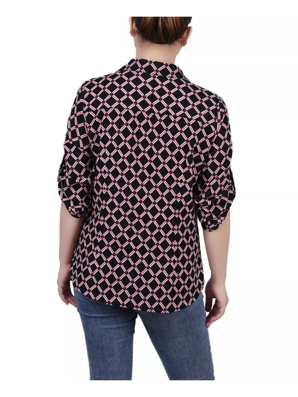 NY Collection Womens Petites Printed Collar Blouse Black Red Chain Size PXL NWT - Picture 3 of 5